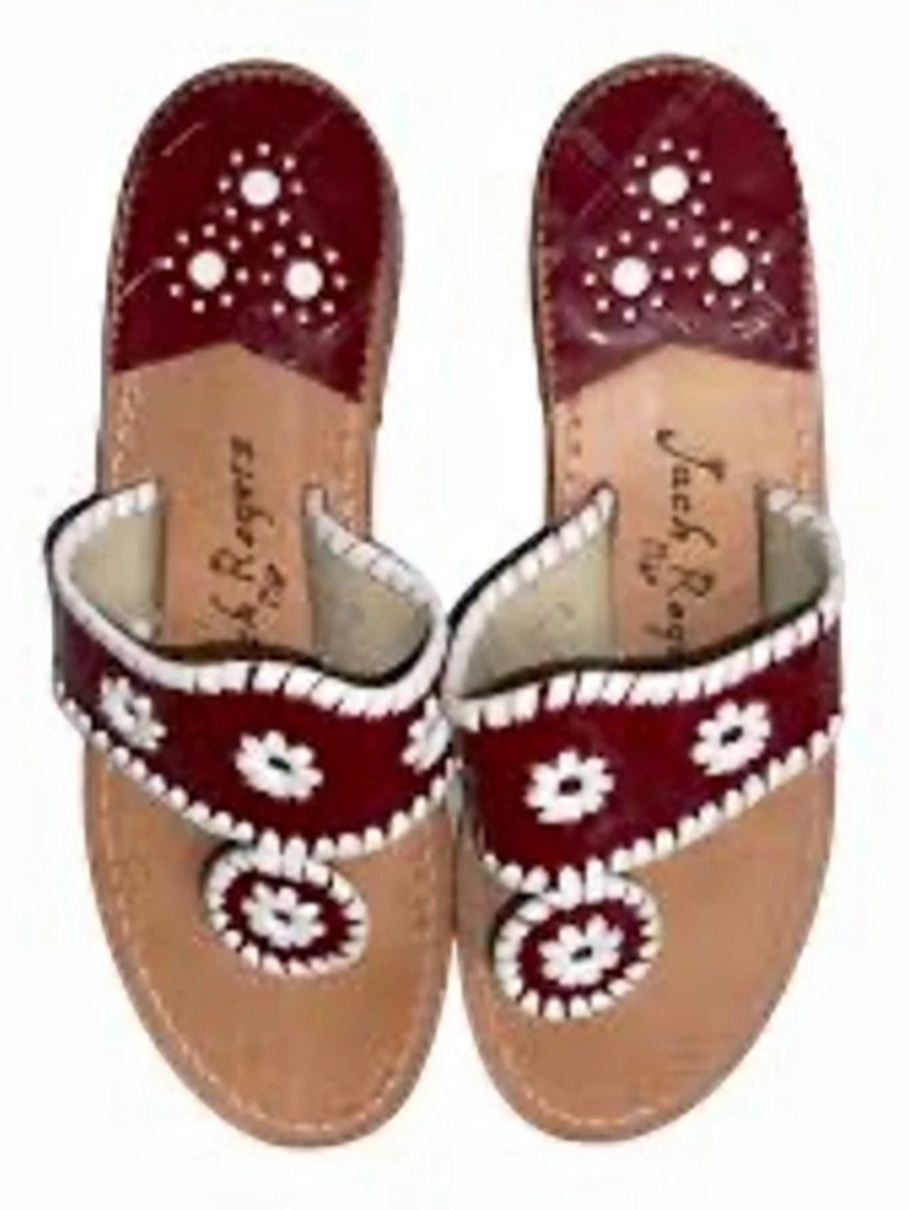 Pali Hawaii Hula Girl Embroidered Leather Sandals Red US 7